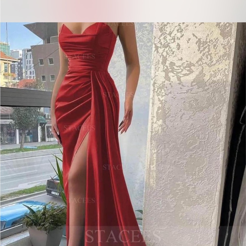 Red Ruched Sweetheart Prom Gown